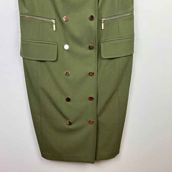 Calvin Klein Double Breasted Military Green Button Front Dress Sleeveless sz 8 - Picture 3 of 14